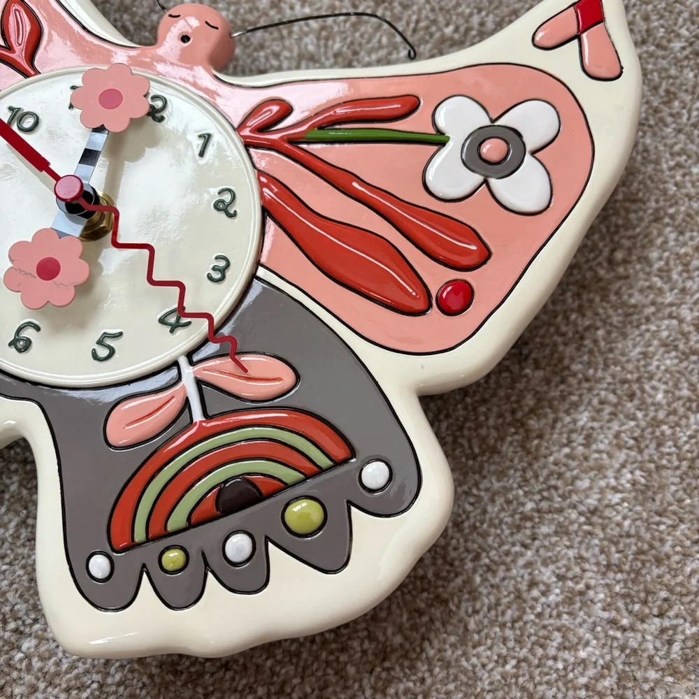 NEW Allen Design Studios Butterfly Pink and Purple Wall Clock